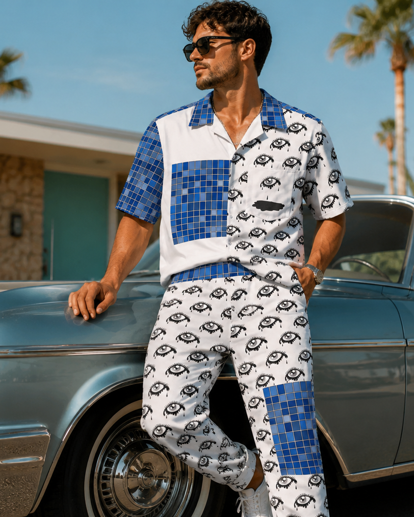 Blue Mosaic Eyes Flowy Style Shirt