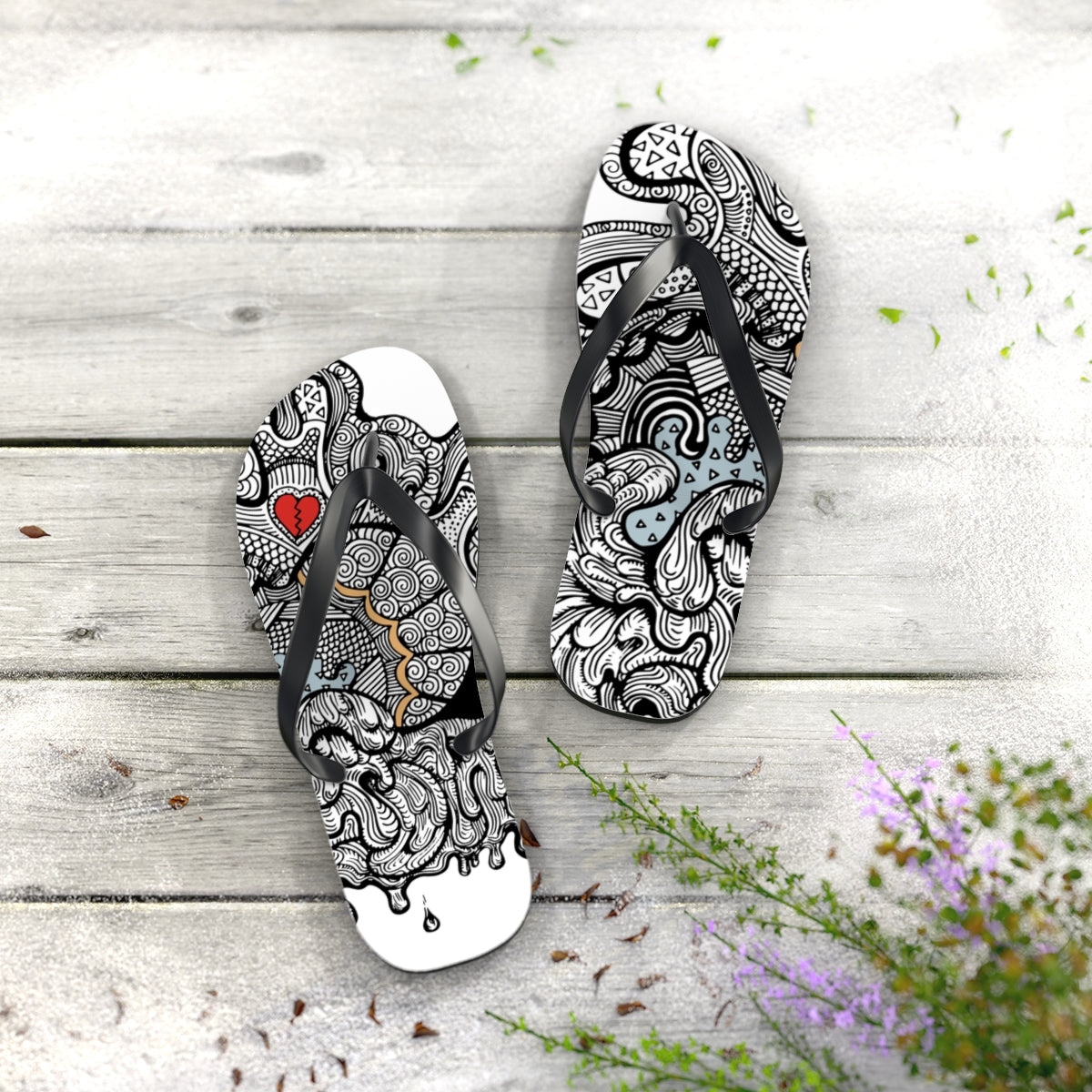 Doodle Heart Flip Flops