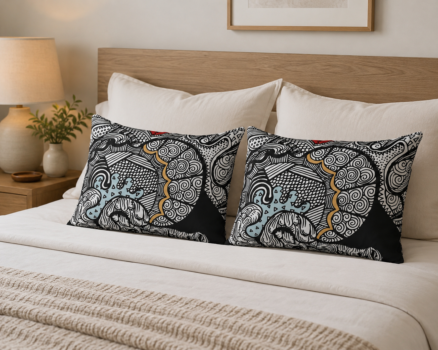 x2 Doodle Heart Cotton Pillow Cases