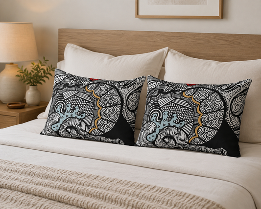 x2 Doodle Heart Cotton Pillow Cases