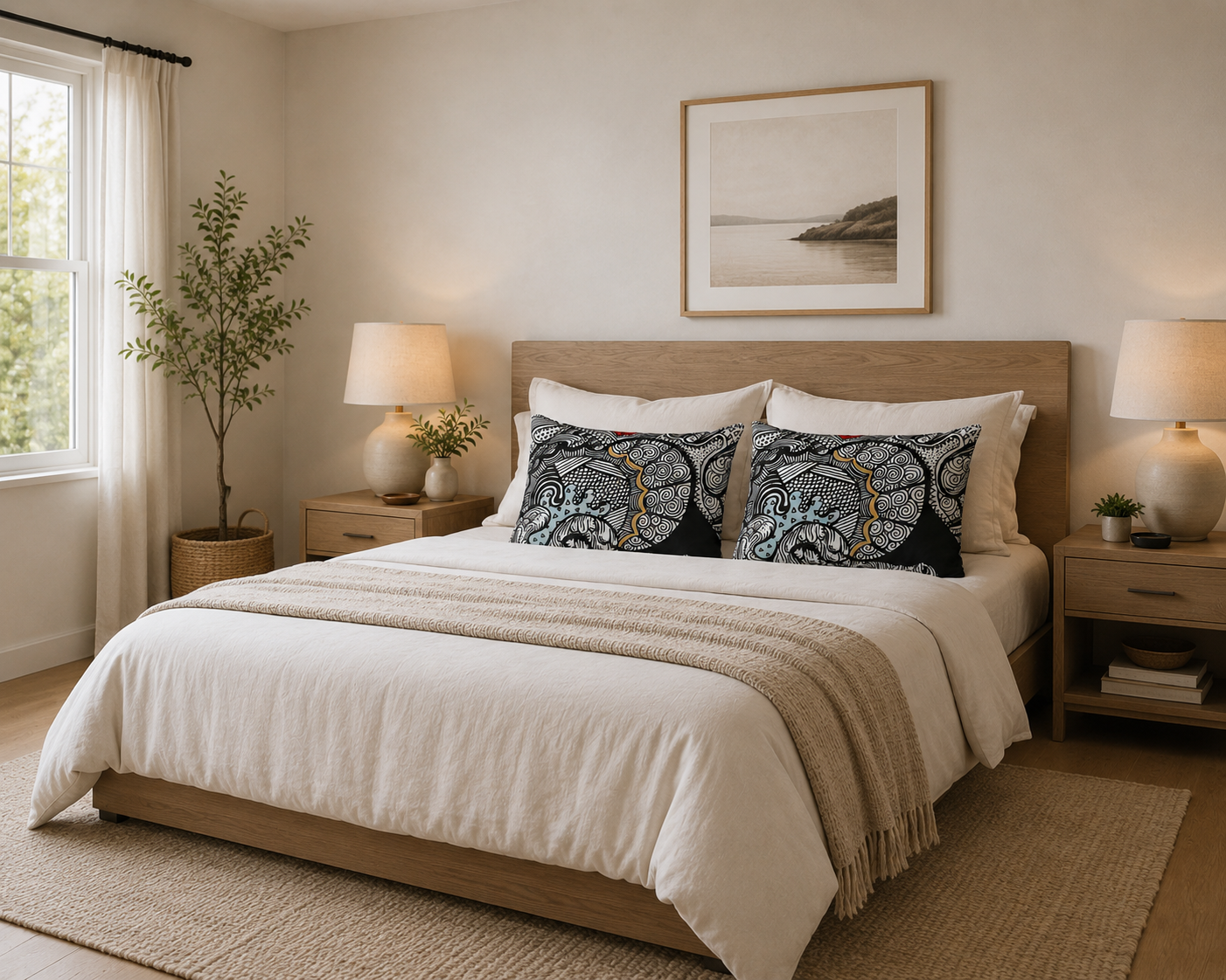 x2 Doodle Heart Cotton Pillow Cases